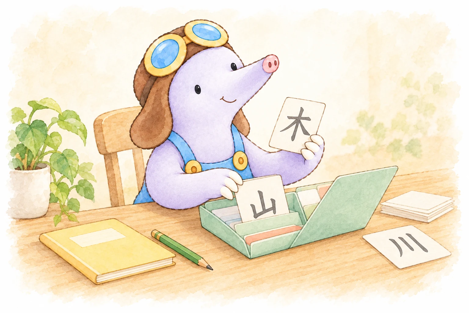 漢字カードを選んで学習セットにまとめるアンディ